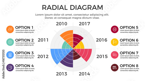 Radial Diagram Infographic Element - Business Vector Illustration in Flat Design Style for Presentation, Booklet, Website, Presentation etc. Isolated on the White Background.