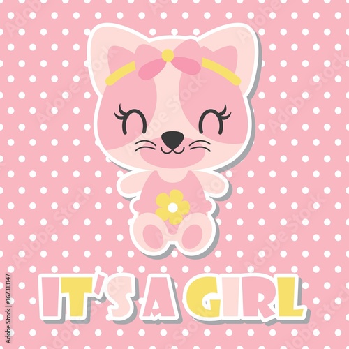 Cute Baby Kitten As Baby Girl On Polka Dot Background Vector Cartoon Illustration For Baby Shower Card Design Kid T Shirt Design And Wallpaper Stock Vector Adobe Stock Cute Baby Kitten As Baby Girl On Polka Dot Background Vector Cartoon Illustration For Baby Shower Card Design Kid T Shirt Design And Wallpaper Stock Vector Adobe Stock