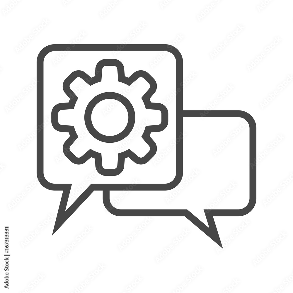Speech Bubble with Gear Thin Line Vector Icon. Flat icon isolated on the white background. Editable EPS file. Vector illustration. Speech Bubble with Gear Thin Line Vector Icon. Flat icon isolated on the white background. Editable EPS file. Vector illustration.