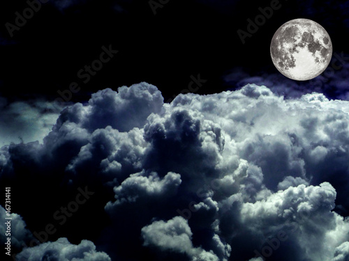 super moon heap white cloud in the night sky