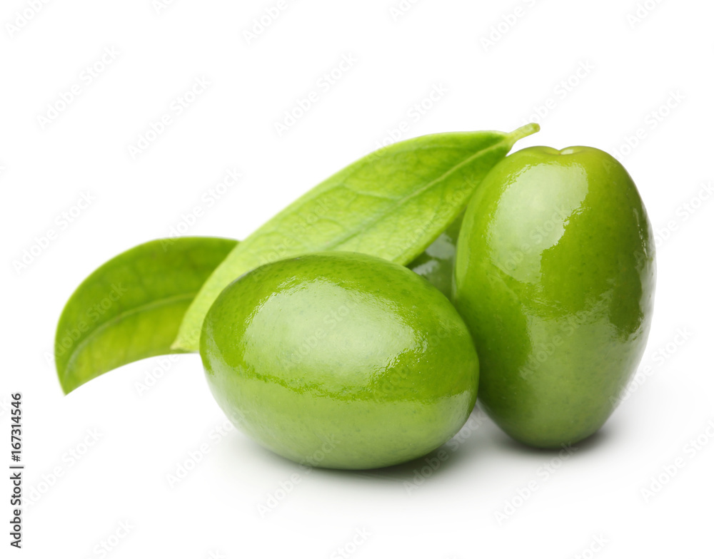 Green olives with leaves