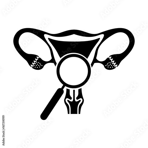 Female reproductive organ with magnifying glass vector illustration design