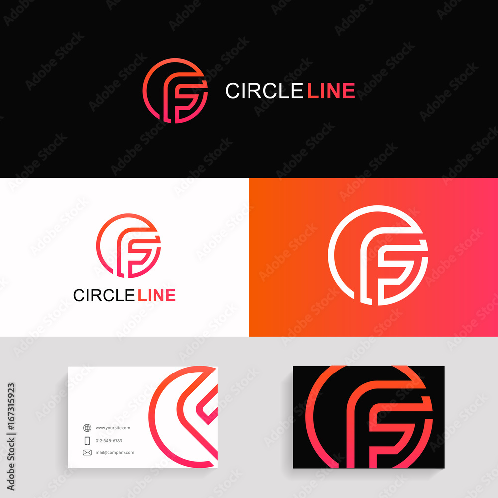 F letter logo circle sign company icon with brand business card.