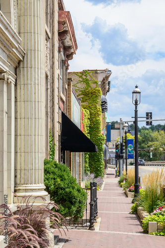 Photography Summer streetscape in small town shopping district