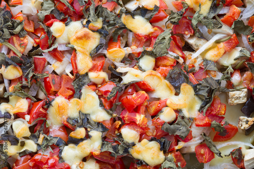 Texture of oven roasted vegetables with cheese