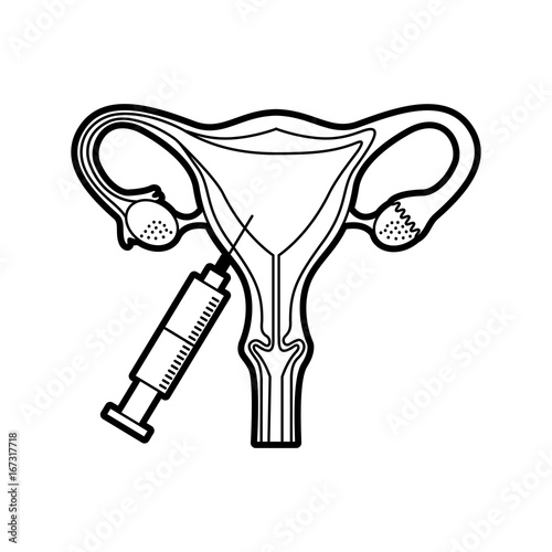 Female reproductive organ with injection vector illustration design