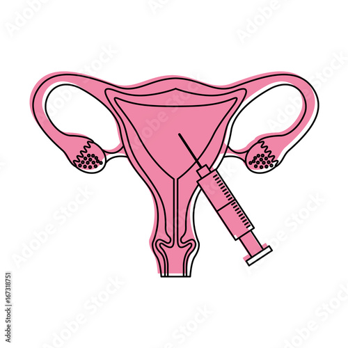 Female reproductive organ with injection vector illustration design