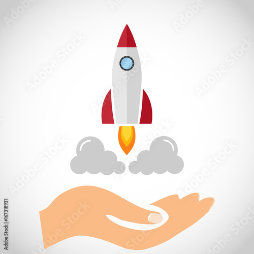 The rocket takes off from the hand of man