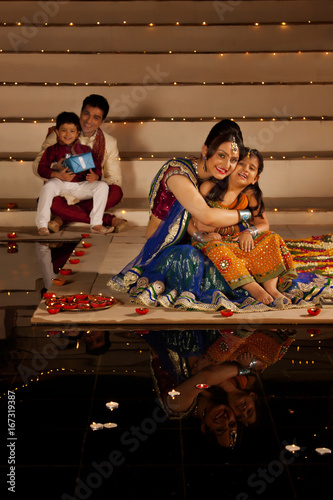 Portrait of family celebrating Diwali