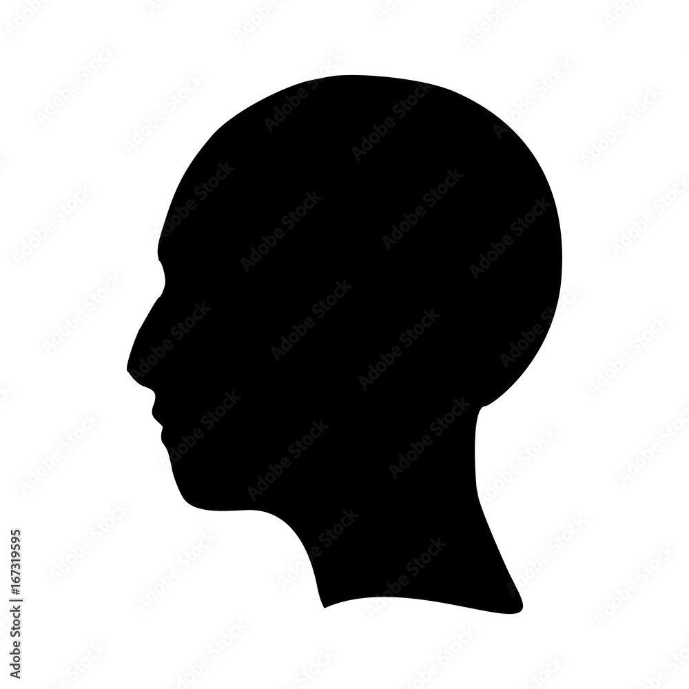 Face side view. Elegant silhouette of a female head. Vector Illustration. Short hair. Monochrome gamma.