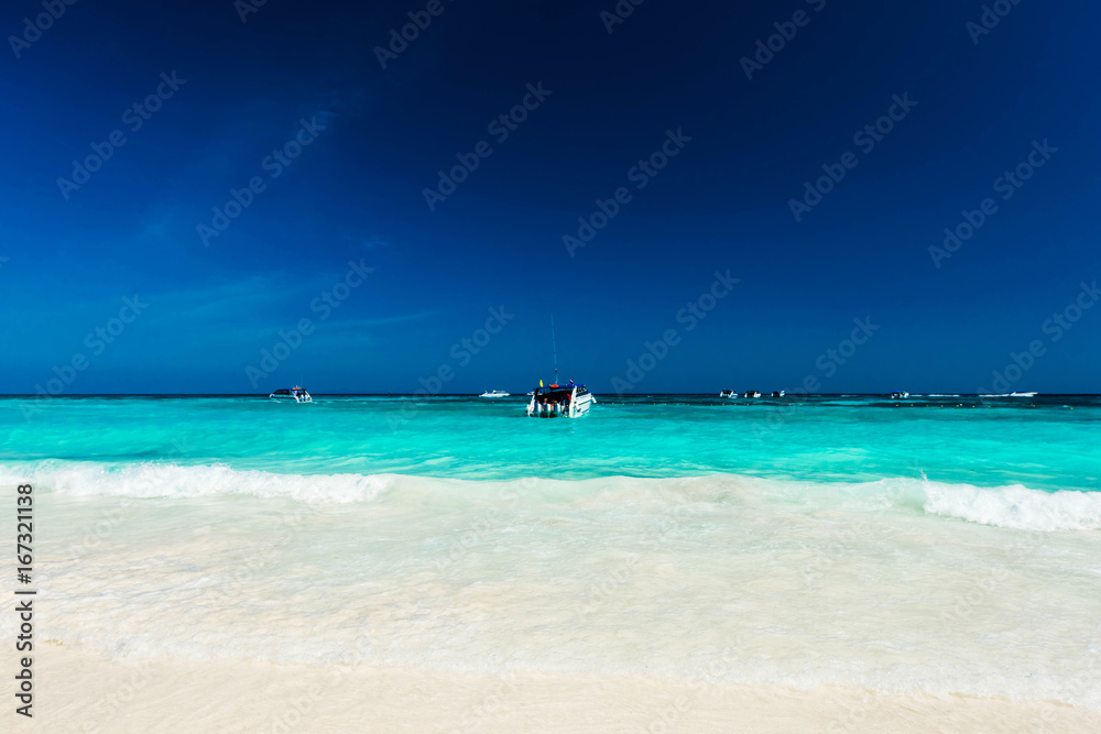 Beautiful gentle wave and bright water at the tropical beach, Located Similan Island, Thailand