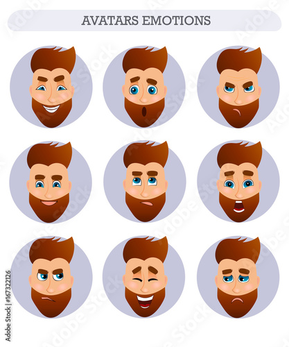 Collection of avatars, emotions, bearded man