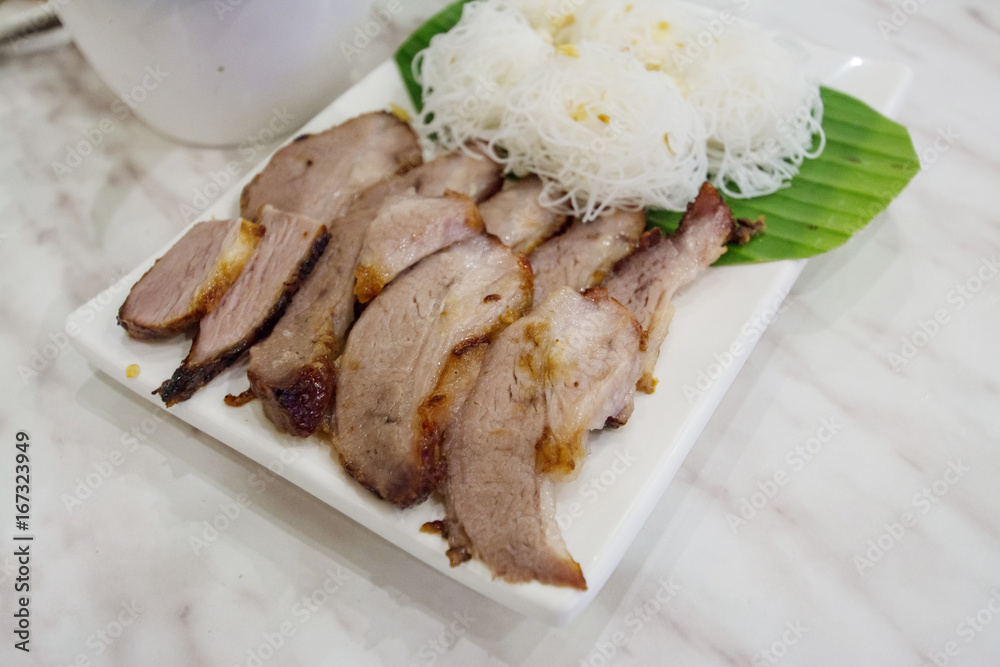 Vietnamese food, roast meat with rice Vermicillfish sauce, this also rich calories, cholesterol, fatty food, popular Vietnam eating Vietnamese food, roast meat with rice Vermicillfish sauce, this also rich calories, cholesterol, fatty food, popular Vietnam eating