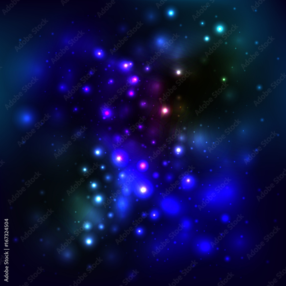 Fototapeta Abstract vector background with space and stardust. Beautiful neon background with glowing lights, postcard, invitation, poster, picture, card
