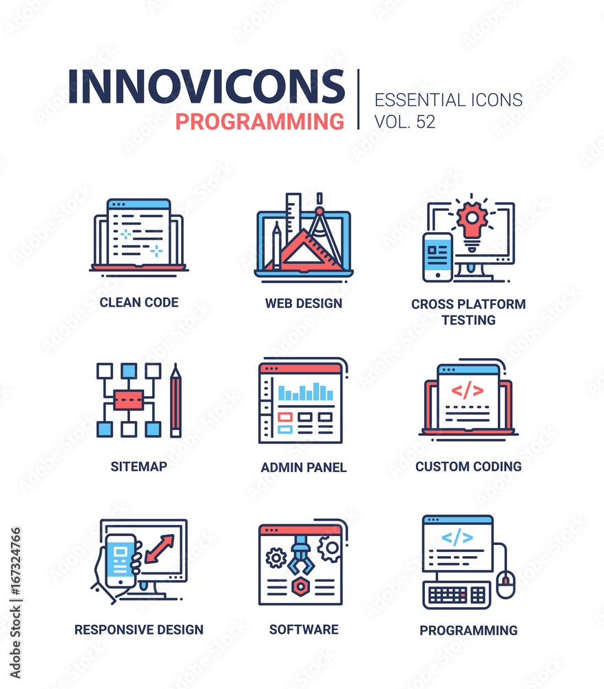 Programming - modern vector line design icons set. Stock Vector | Adobe ...