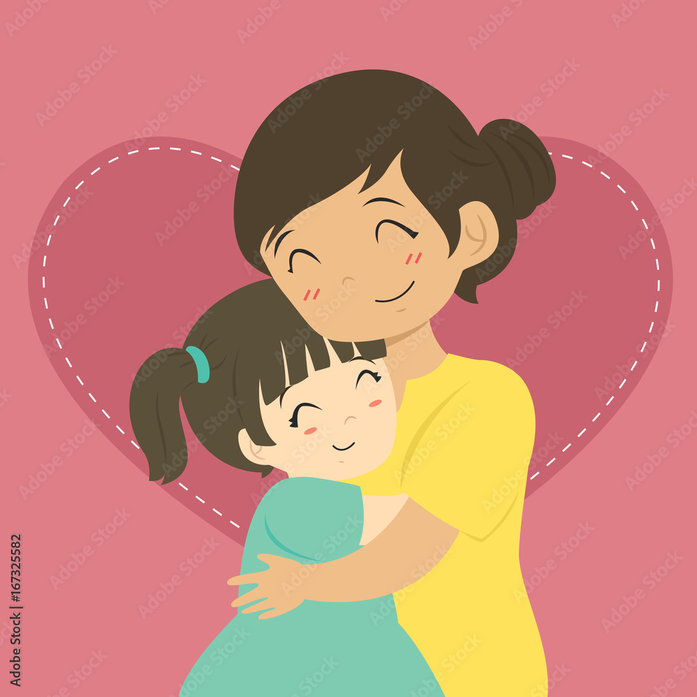 happy mother and her daughter hugging cartoon vector Stock Vector | Adobe  Stock