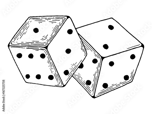 Dice game engraving vector illustration