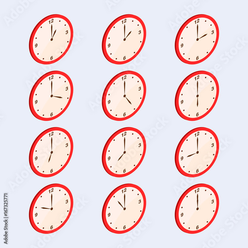 Clock show different time isometric vector