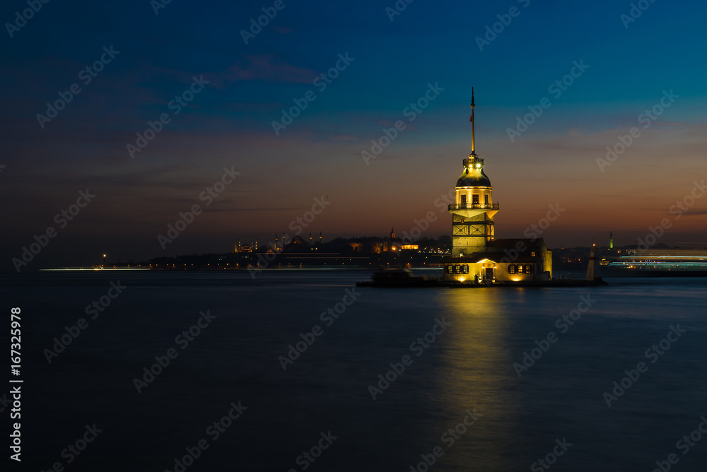 Famous landmark maiden tower vintage style at Istanbul