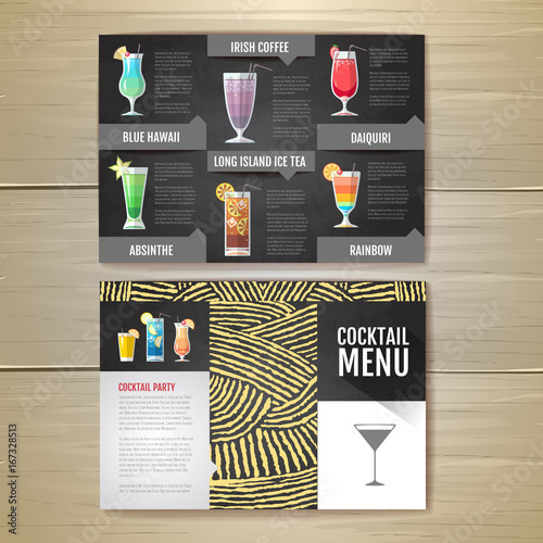 Flat Cocktail menu concept design. Corporate identity. Document template