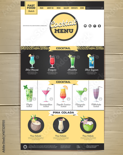 Flat cocktail menu concept Web site design. Corporate identity.