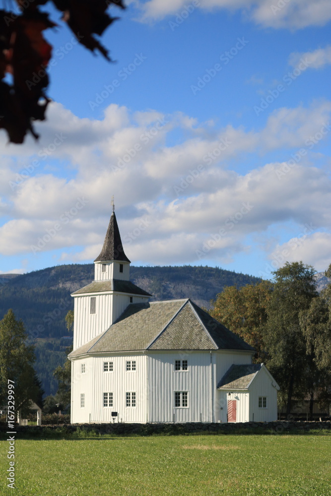 Traditional white church in Norway