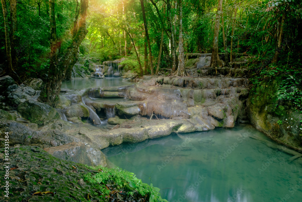 Beautiful deep forest pond in Erawan National Park, Kanchanaburi, Thailand
