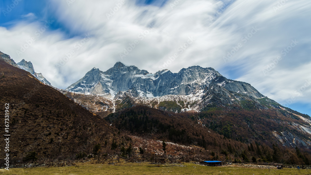 Landscape View snow of Mountain in Siguniang National Park, Sichuan, China 