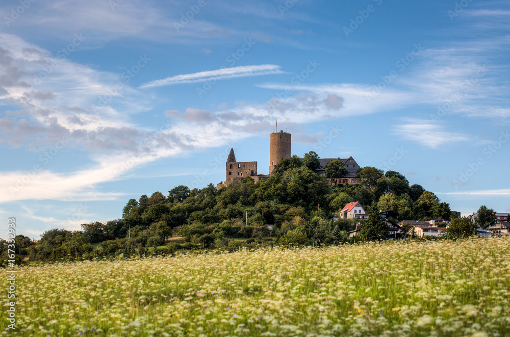 Burg Gleiberg mit Sommerwiese 