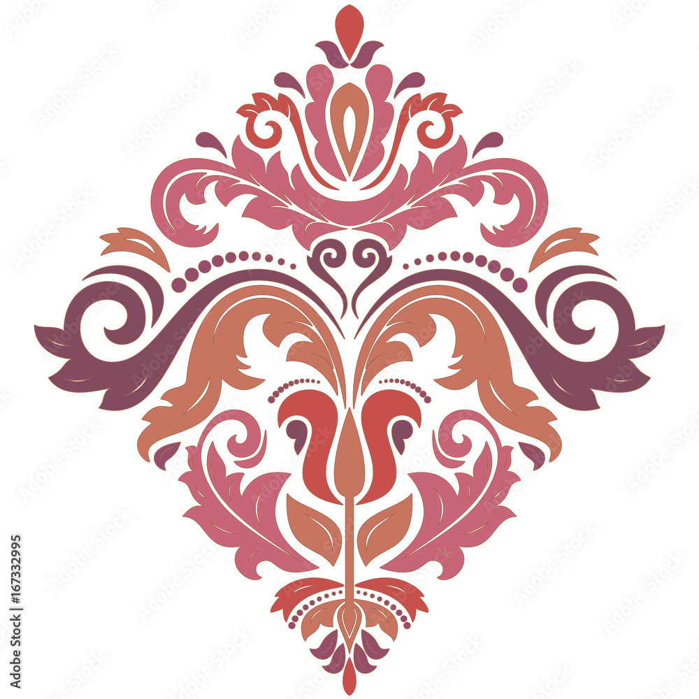 Oriental vector square colored pattern with arabesques and floral elements. Traditional classic ornament. Vintage pattern with arabesques