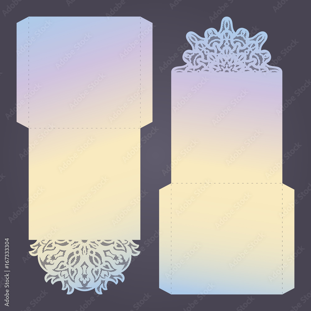 Paper lace envelope template, mockup for laser cutting. Stock Vector