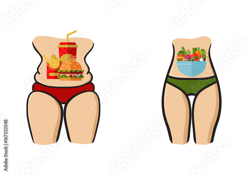 Hand drawn vector. Concept slimming symbol weight loss. Silhouette of sport girl with slender figure