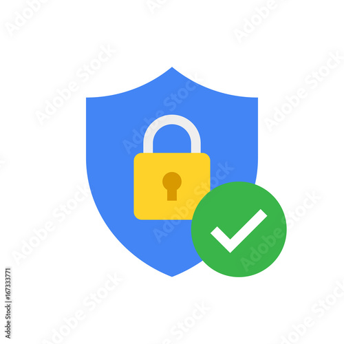 Shield with padlock and check mark. Modern flat vector icon