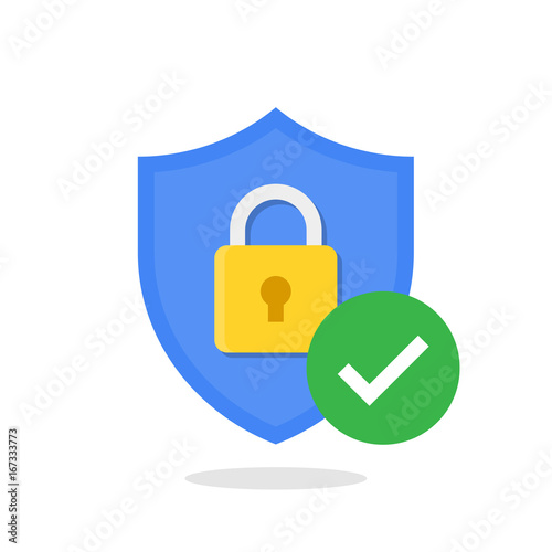 Shield with padlock and check mark. Modern flat vector icon photo