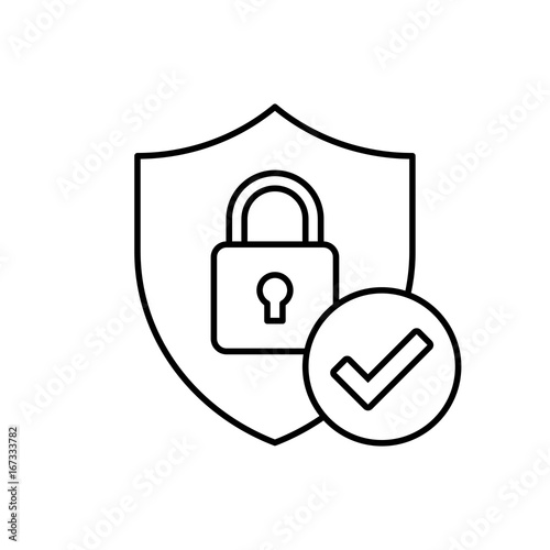 Shield with padlock and check mark vector icon