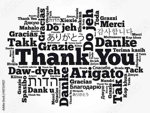 Thank You Word Cloud background, all languages, multilingual for education or thanksgiving day