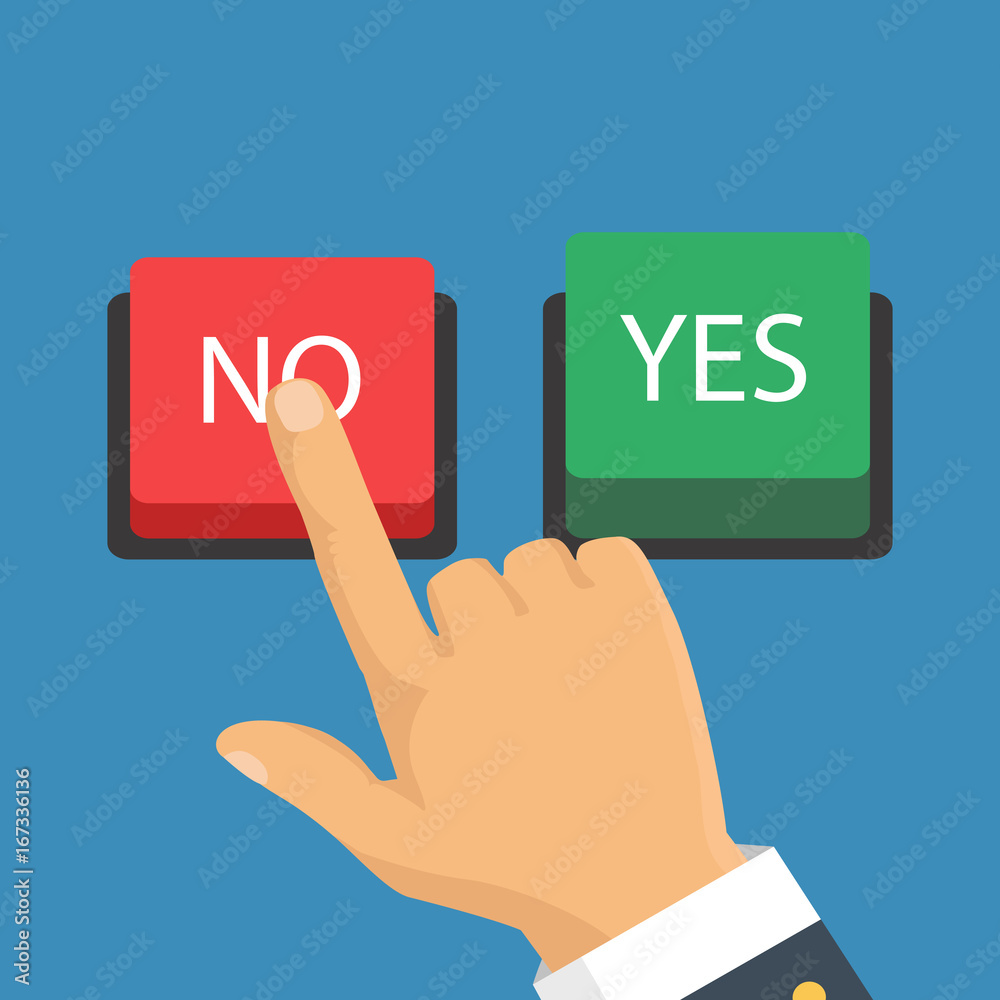 Hand, finger pressing buttons no or yes. Vector illustration. The concept of choice, the right choice and a wrong decision. Hand, finger pressing buttons no or yes. Vector illustration. The concept of choice, the right choice and a wrong decision.