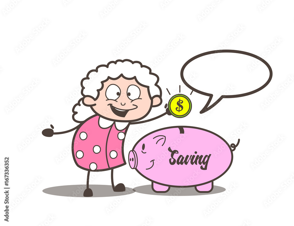 Cartoon Granny Giving a Tips on Saving Money Vector Illustration Cartoon Granny Giving a Tips on Saving Money Vector Illustration