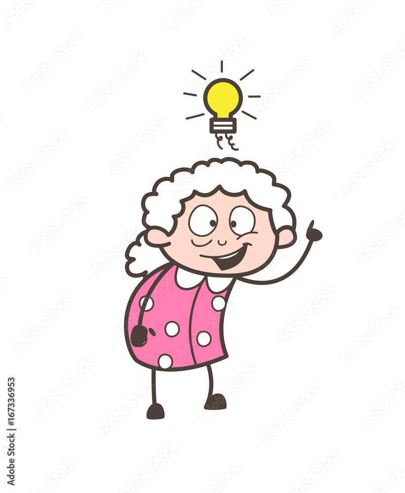 Obraz premium Cartoon Granny Got an Idea Vector Illustration