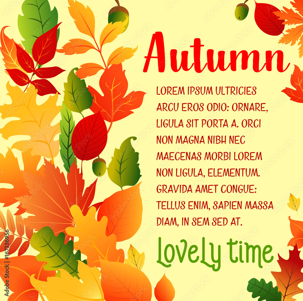Autumn leaf fall vector greeting poster