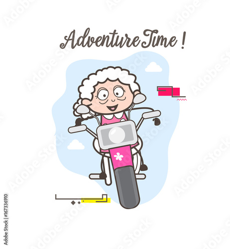 Cartoon Modern Granny Riding Bike Vector Graphic