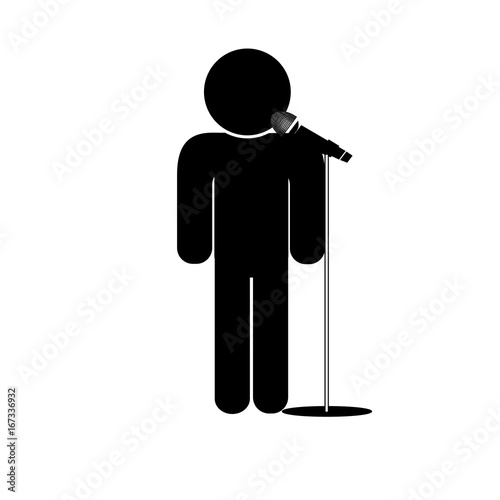 stick man say into microphone