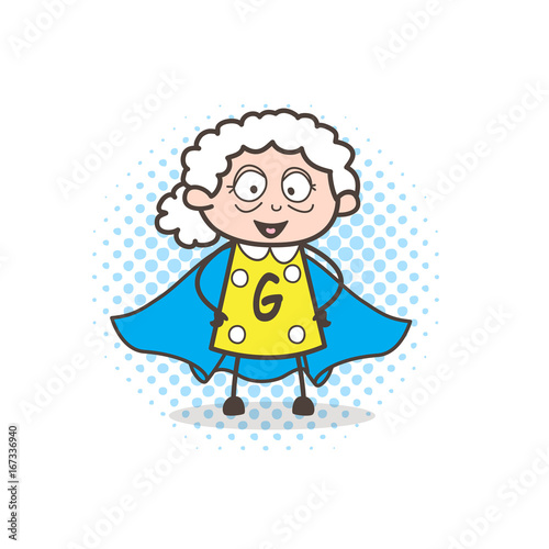 Cartoon Super-Granny Character Vector Illustration