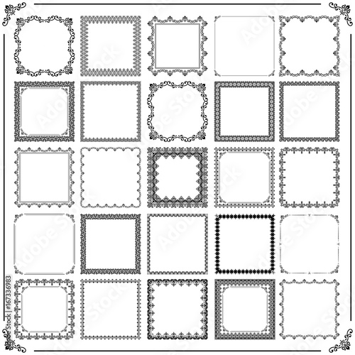 Vintage set of vector elements. Different square elements for decoration and design frames, cards, menus, backgrounds and monograms. Classic black and white patterns. Set of vintage patterns