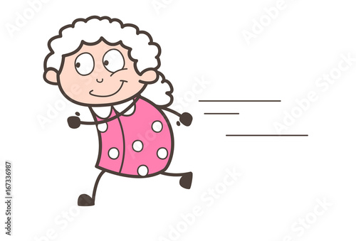 Cartoon Grandma Running Vector Illustration