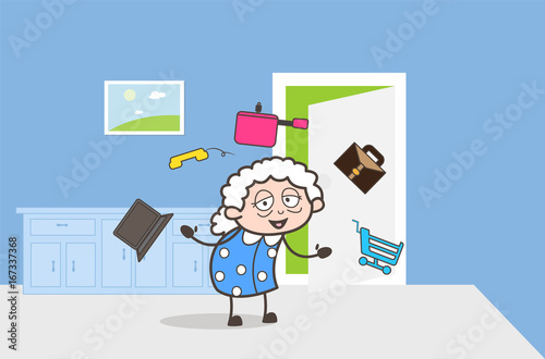Cartoon Granny Presenting an Elements to Choose Vector Illustration