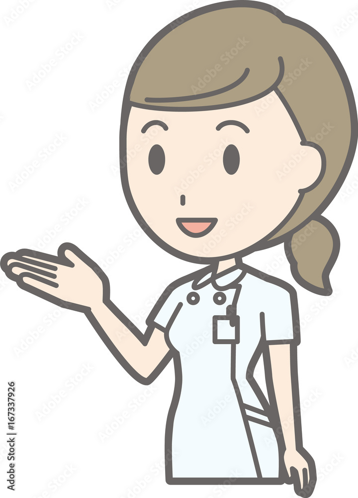 Illustration that a nurse wearing a white garment guides her hand with her hand Illustration that a nurse wearing a white garment guides her hand with her hand