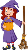 Cartoon witch holding broomstick
