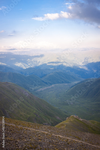 Hiking in the Greater Caucasus mountains, Chaukhi pass, Georgia. © Radka