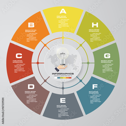 Abstract 8 steps modern pie chart infographics elements.Vector illustration.